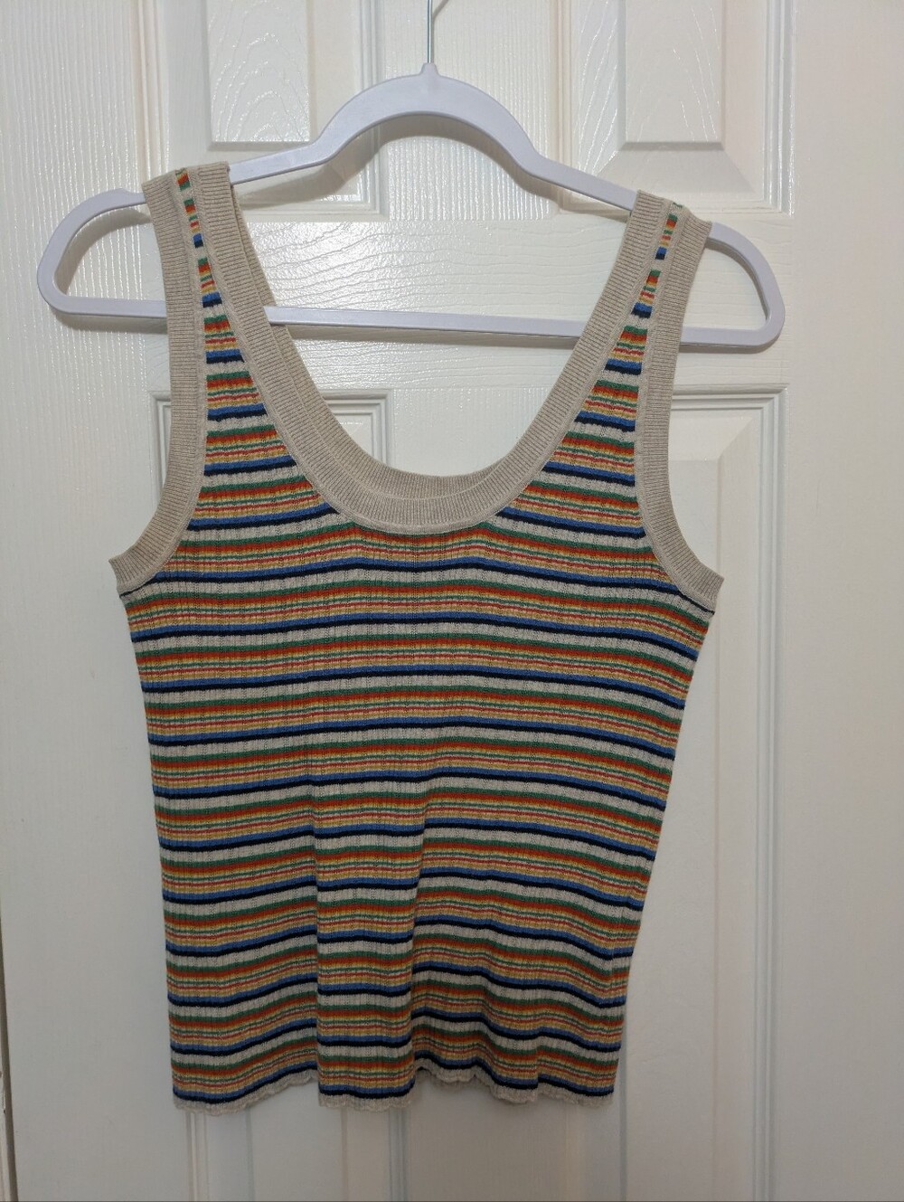 Madewell Striped Ribbed Tank Top Sweater Multicolor Stripes Scallop Hem